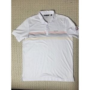 TravisMathew Mens XL White Striped Pima Cotton Blend Performance Golf Polo Shirt